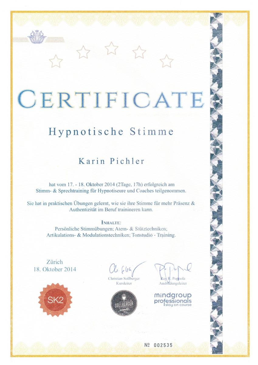  Hypnotische Stimme Zertifikat
